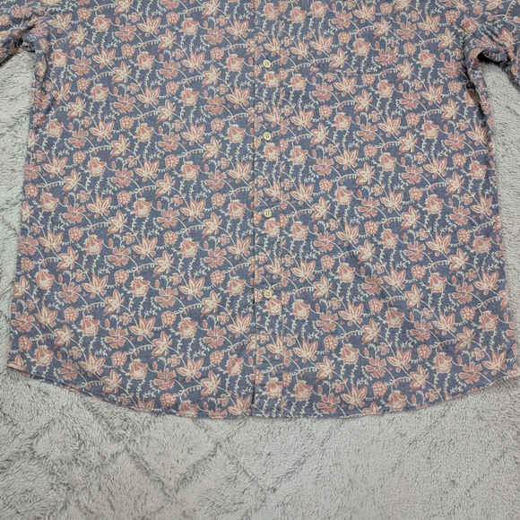 Faherty Shirt Mens XXL Blue Pink Floral Batik Breeze Short Sleeve Hemp Blend - Picture 3 of 9
